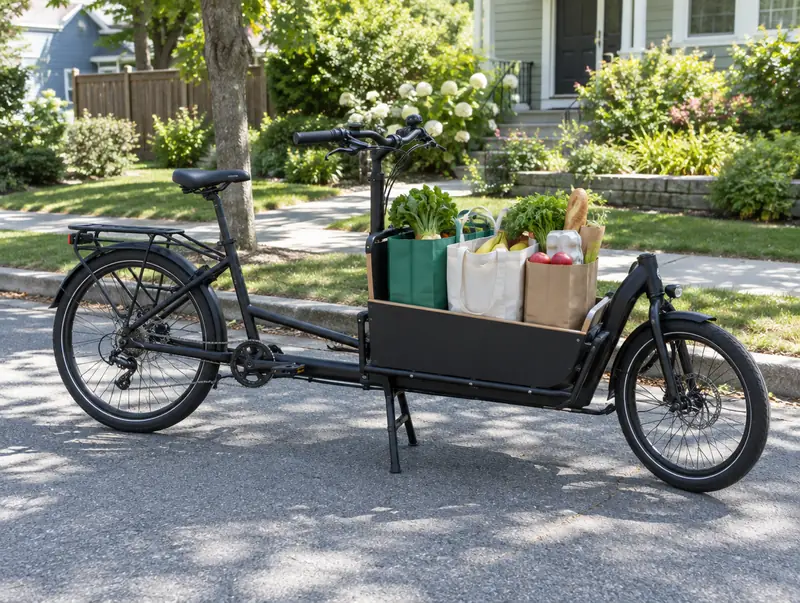 Cargo bike carrying grocery bags